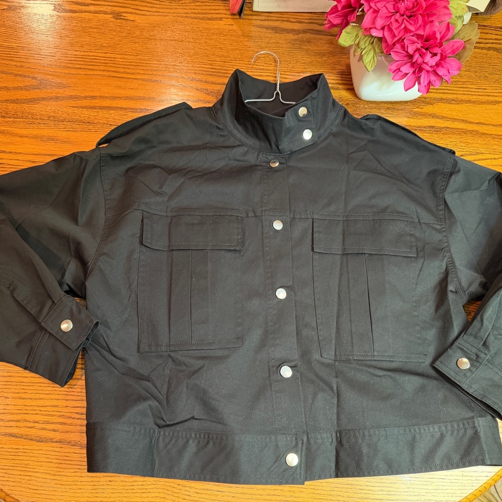 Ladies Black Military style‎ Black Button-Up Jacket NEW